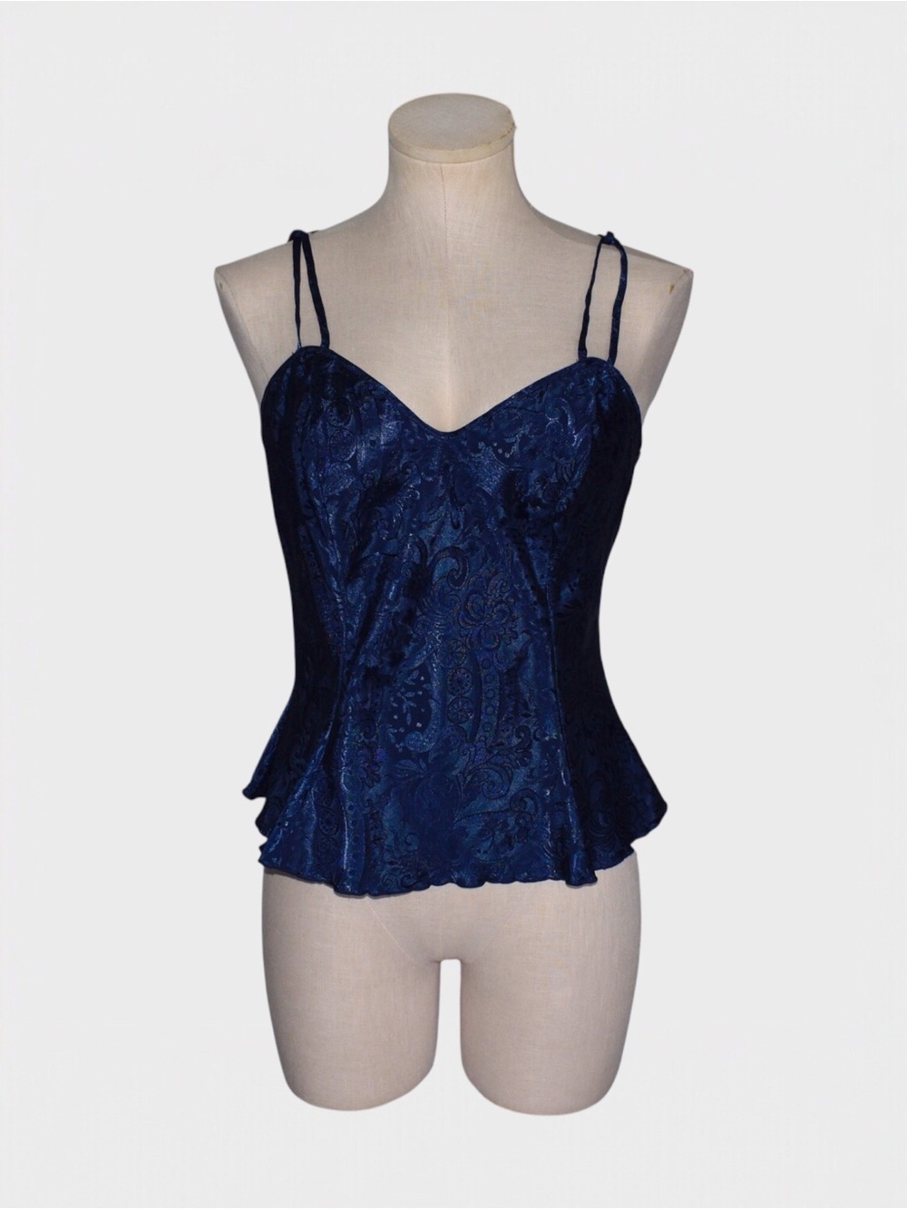 Victorias Secret 80s Vintage Satin Jacquard Peplum Cami Top Gold Label